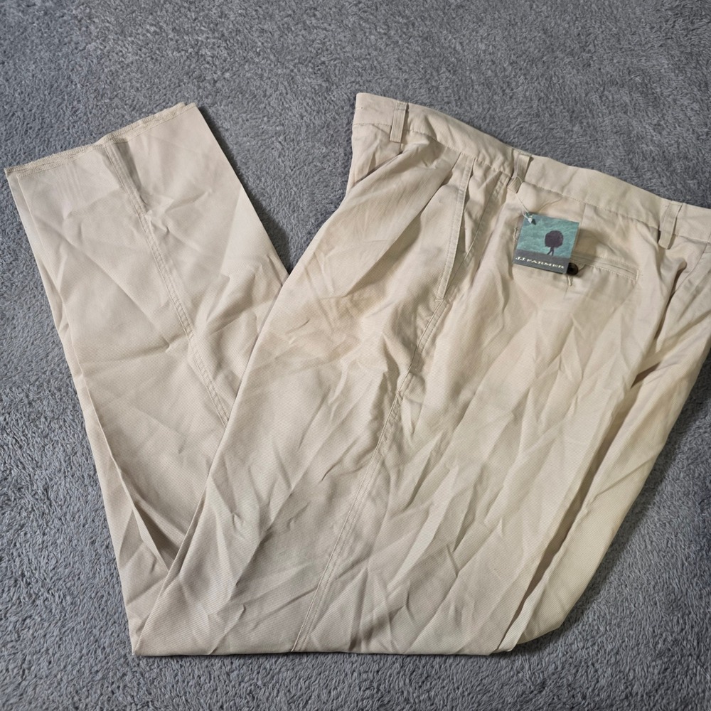 JJ Farmer Mens 36 Pleated Dress Pants Beige Micro Check Rayon Blend NWT B3R72